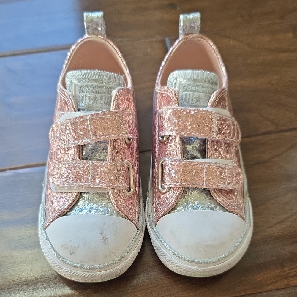 Converse Kids Glitter Pink and Silver All Star Sneakers Sz 9 - Picture 4 of 8